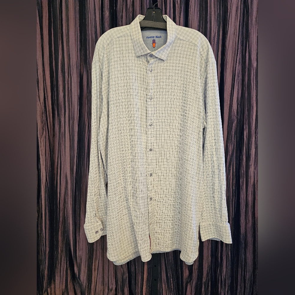 Visconti Black Long Sleeve Shirt. 2XLT. Blue & Gray Plaid on White